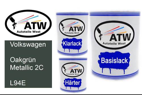 Volkswagen, Oakgrün Metallic 2C, L94E: 1L Lackdose + 1L Klarlack + 500ml Härter - Set, von ATW Autoteile West.